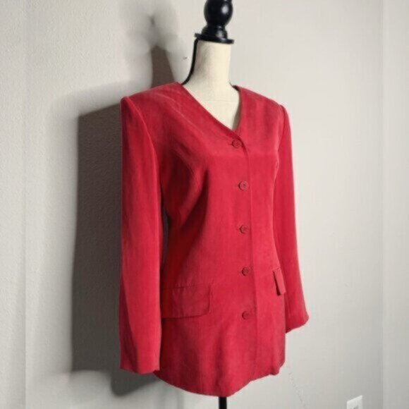 Andrea Viccaro Vintage Silk Single Breasted Collarless Blazer - Picture 8 of 17